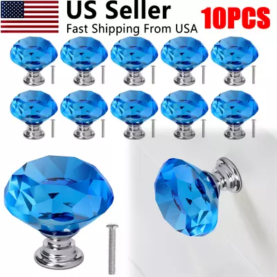 10Pcs Crystal Knobs Diamond Shape Glass Pulls Cabinet Drawer Dresser Handles US • $10.15