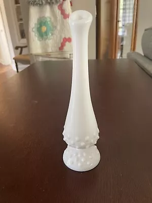 Vintage Fenton White Milk Glass Hobnail Swung Bud Vase 9” MCM Granny Cottagecore • $15