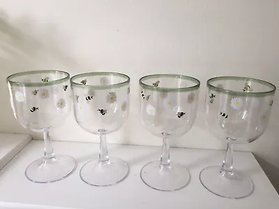 Next Set Of 4 Of Bee And Daisy Acrylic Shatterproof Wine Glasses - New • £24.99