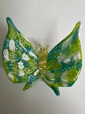 Murano Millefiori Cane Glass Butterfly Figurine - Green • $75