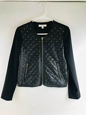 Company Ellen Tracy Jacket Womens XS Black Gold Studded Full Zip Leather Front • $20.99