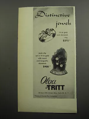 1952 Olga Tritt Ring And Jade Clip Ad - Distinctive Jewels • $19.99