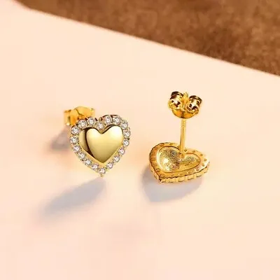 £6 • Buy Gold Diamond Heart Cluster Ladies Sterling Silver Stud Earrings -