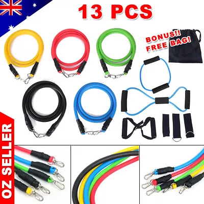 150LBS 13Pcs Resistance Bands Elastic Tubes Home Workout Gym Fitness Heavy Duty • $23.45