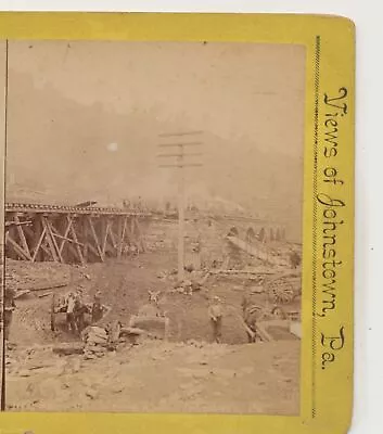 Horse Drawn Carts Clear Debris Johnstown PA Calamity Webster Stereoview 1889 • $9.99