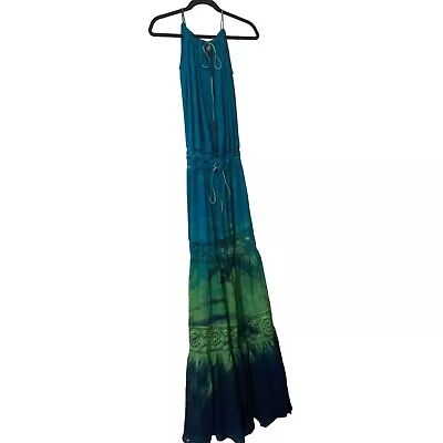 Womens Michelle Jonas Travel Tye Dye Hippy Maxi Dress Gauze English Lace Small • $55