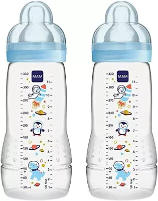 Ideal Baby Bottle With MAM Fast Flow Teats Twin Pack Of Baby Bottles 330 Ml Blue • £19.98