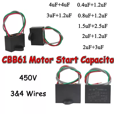 450V CBB61 Motor Fan Start Capacitor 3 Wire & 4 Wire 0.4uF+1.2uF To 4uF+4uF • $6.37