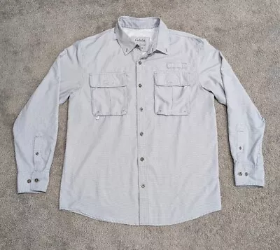 Cabellas Button Up Fishing Shirt Mens Sz Med Long Sleeve Vented Camping Blue  • $10.99