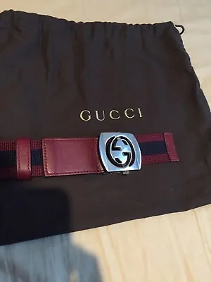 Gucci Burgundy/Navy Web Canvas Interlocking G Belt 95cm • £210