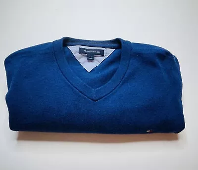 Tommy Hilfiger Pullover Jumper V Neck Mens Size Large Sweater  Beautiful Blue • $16