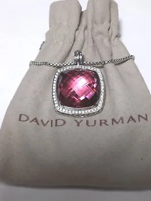 $190 • Buy David Yurman Silver Albion 20mm Pink Tourmaline & Diamond Pendant Necklace 18 