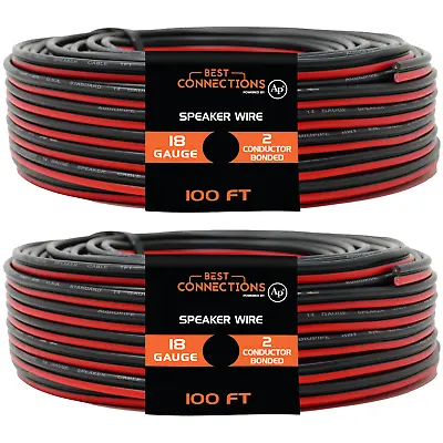 2 Rolls 18 Gauge 100 Feet Red Black Speaker Wire Zip Cord Copper Clad Aluminum • $22.95