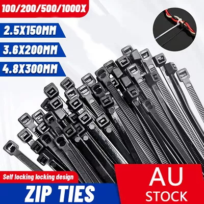 Black Cable Ties Zip Ties Long Short Small Thick Thin Long Heavy Duty 100-1000PC • $5.99