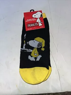 Snoopy Peanuts No Show Socks Ankle Size 9-11 Black & Yellow 1 Pr • £4.81