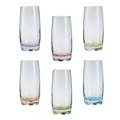 Highball Cocktail Glasses. Coloured Base Highball Glass Set. (Pack Of 6) (390ml) • £13.95