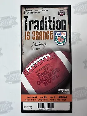 2008 Orange Bowl Full Ticket 1/3/08 Kansas Jayhawks Virginia Tech Aqib Talib MVP • $20