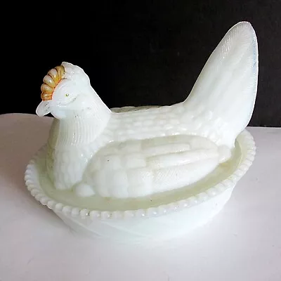 1950s Westmoreland Milk Glass Chicken Hen On Nest Coverd Candy Dish 5.5  FREE SH • $23