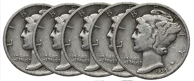 Lot Of 5 Silver Mercury Dimes (5 Pc. Lot) Circulated • $14.99