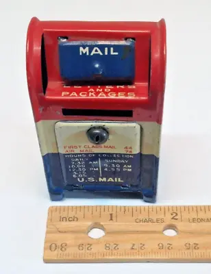 Vintage Tin USPS Mail Box Coin Piggy Bank 1960's Toy Japan Retro 2-5/8  Tall • $20.99