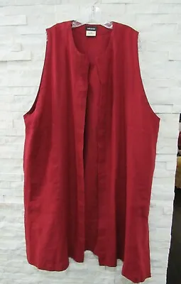 £283.79 • Buy Eskandar Red Linen Long Oversized Vest Duster Topper W/ Pockets 1 1X 2X 3X RARE