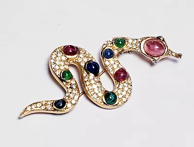 Vintage Christian Dior Colorful Cabochon Pave Crystal Snake Brooch • $71