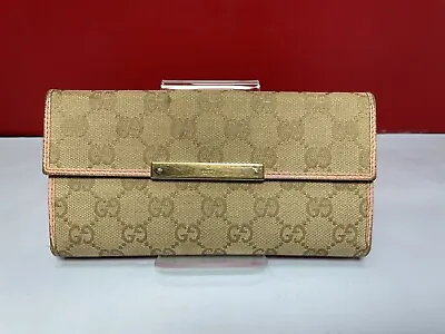 GUCCI VINTAGE Leather/Canvas Trifold Clutch Brown/Pink - Fair Condition • $50