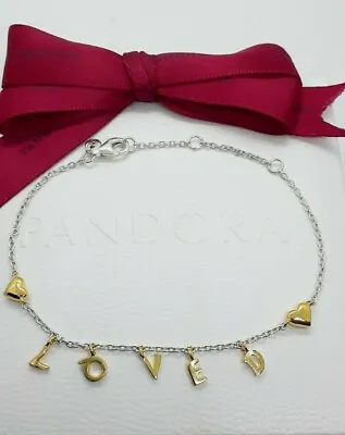 $49.45 • Buy New Genuine Pandora Silver Shine Moments Loved Script Chain Bracelet #567804 ..