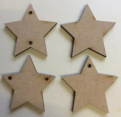 £2.85 • Buy MDF Stars Shapes Wooden Craft Blank Embellishments With Hanging Hole Options