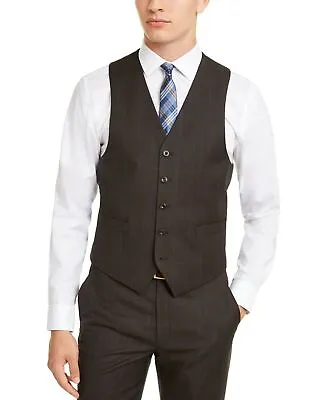 Michael Kors Mens Birdseye Windowpane Suit Vest Medium NWT Brown Blue Wool Blend • $16.99