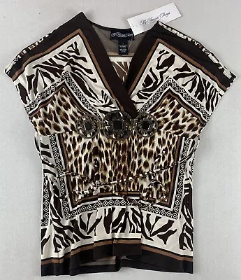 My Favorite Things Colleen Lopez Blouse Women Small Brown Tunic Animal Print Nwt • $4