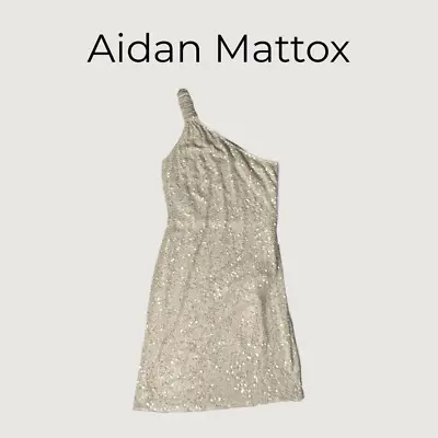 Aidan Mattox One Shoulder Silk & Sequin Cocktail Dress Size 0 • $55