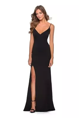 NWOT $298 La Femme High Slit Strappy Back Trumpet Gown Cocktail Prom 2 • $123.49