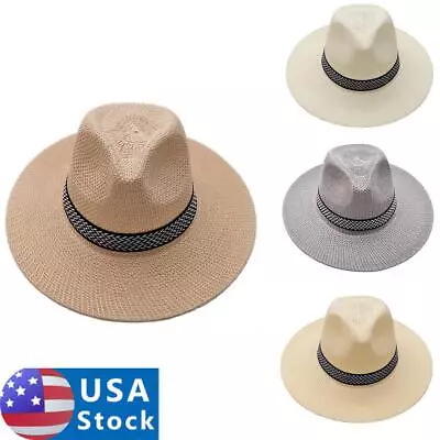 Vintage Men Women Straw Jazz Hat Cuban Sun Cap Panama Short Brim Summer Hat Gift • $9.39