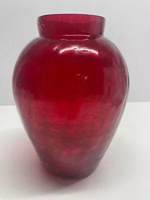 Mid Century Red Glass Crackle Vase ( M119) Decorative • £20.67