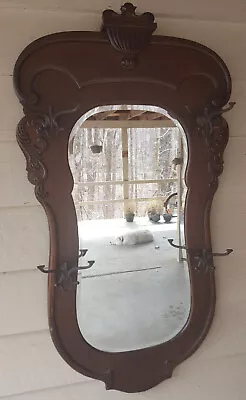 Huge Antique Mission Quartersawn Arts & Crafts  Oak Wall Mirror W/ Coat Hooks ! • $295