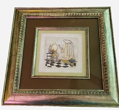 C. Winterle Olson  Bathroom Print. Signed.  Burgundy Matted And Framed. • $34.99