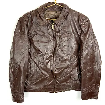 Vintage Cooper Full Zip Leather Jacket Size 44 Brown Made In Usa • $50.99