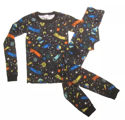 Hanna Andersson Black Multicolor Space Stars Comets Print Pajamas Size 10 EUC • $15.30