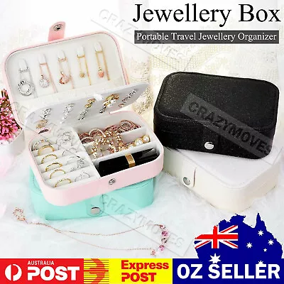 $14.99 • Buy Portable Travel Jewellery Box Rings Organizer Leather Ornaments Display Case VIC