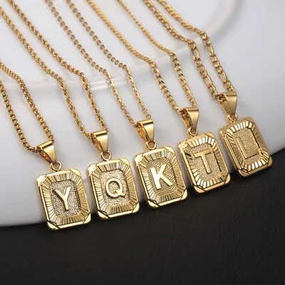 Womens Mens Gold Filled A-Z Pendant Necklace Choker Stainless Steel Multi Chains • $7.59