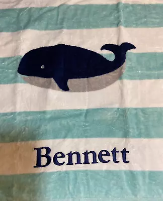 Pottery Barn Baby Whale Hooded Beach Towel Wrap Embroidered With Bennett New • $19.99