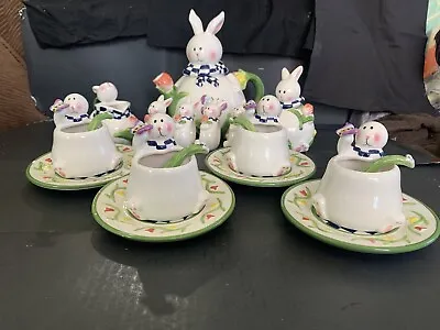 Mercuries Easter Bunny Rabbit Spring Tea Set Butterflies Tulip 1994 Cottagecore • $26.38
