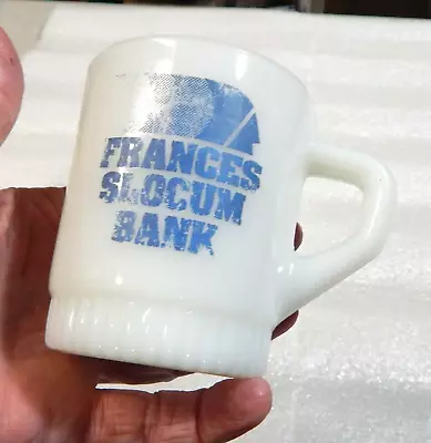 Vintage Fire King Glass Coffee Mug Frances Slocum Bank Peru Indiana • $5