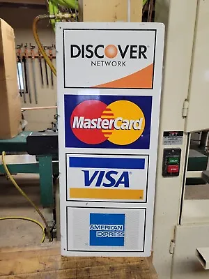 VTG Metal Outdoor Credit Card Sign 26 ×11  Discover Mastercard Visa Amex • $32