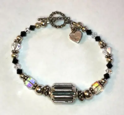 Sterling Silver Bracelet AB Crystal Black Made With Swarovski Beads 925 2799 • $9.49