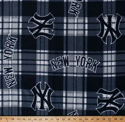 New York Yankees Plaid MLB Pro Sports Baseball Fleece Fabric Print BTY A412.16 • $12.97