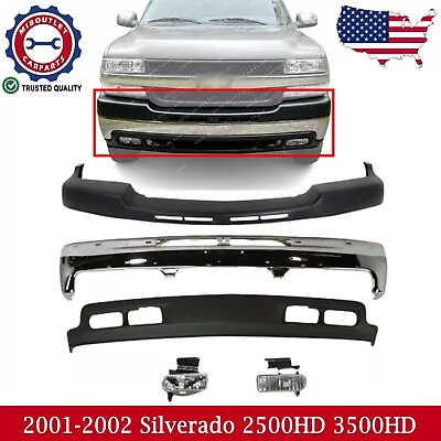 Front Bumper+Upper Cap+Valance +Fog Lights For 2001-2002 Silverado 2500HD 3500HD • $490.60