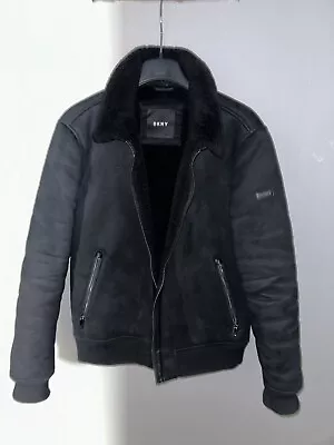 DKNY Men’s Medium Suede Bomber Jacket Ful Zip Hoodless Great Condition • $85