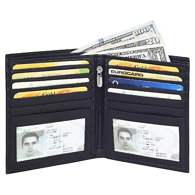 Leatherboss Genuine Leather Men RFID Slim Hipster Credit Card Bifold Wallet • $12.99